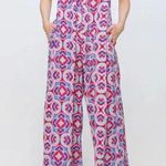MELLODAY Printed Wide Leg Patterned Pocket Jumpsuit Size XL Red Blue Photo 0