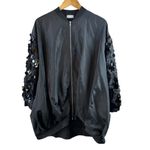 Marigold Shadows Black Oversized Sequin Sleeve Bomber Jacket Women’s OS One Size Size undefined Photo 2