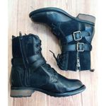 Hush Puppies  Women's Boots Combat Leather Side Zip Buckle Block Heels Black Sz 5 Photo 1