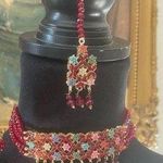 New! Pakistani Indian Bollywood beaded Necklace Choker Earrings Tikka Set Maroon Red Photo 0