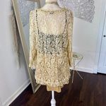 Lola P. Cream Nude White Sheer Lace Sequin Ruffle Pirate Wench Flowy Blouse XL Photo 2