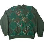 Alfred Dunner VTG‎  Green Velvet Argyle Paisley Embroidered Sweatshirt Women's S Photo 0