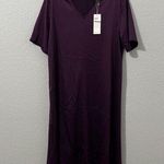 Eileen Fisher Dress Shift Satin Handkerchief Hem Purple Raisin Size Medium Slip Photo 0