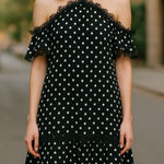 CeCe NWT  X Nordstrom Crochet Lace Off The Shoulder Dress Polka Dot Lace Trim Photo 0