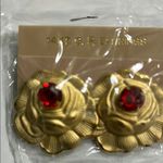 Gold and Red Vintage Floral Earrings Photo 5