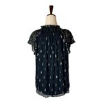 Rebecca Taylor Shirt Women 4 Black Metallic Gold Silk Ruffle Button Down Top Photo 1