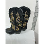 Womans Pullon Midcalf Cowgirl Boots 9 Black Gold Heel Stitching NWOT Photo 2