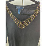 Karen Scott  Size M Womens Gold Embellished Neck Accents Black Top Photo 1