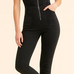 Free People  We The Free Selena Jumpsuit Small Black Denim Zip Short Sleeve Slim Photo 0