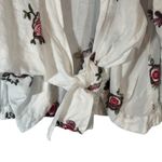 Mishca White Floral Long Sleeve Linen Opened Front Tie Knot Blouse Women Size L Photo 2