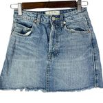 Free People We the Free Light Wash Raw Hem Button Fly Mini Skirt 24 Photo 1