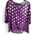 Francesca’s Sheer Metallic Dot Blouse Size L Purple Drama & Gold Foil Energy Size L Photo 0