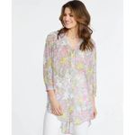 Badgley Mischka Top Womens 2X Aqua Pink Cocoon Floral Printed Tunic Blouse Photo 1