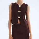 H&M SOLD OUT NEW  Gold Brown Shell Button Cropped Top  Large Vest Photo 1