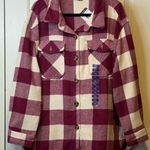 Members Mark XXL Plaid Flannel Shacket Shirt Jacket Oversized Maroon Cream NWT Red Photo 0