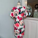 Eliza J Pink Floral Scuba Sheath Dress with Puffy Statement Sleeves Size 6 Photo 4