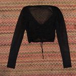 Urban Outfitters OUT FROM UNDER BLACK SHEER STRIPE RUCHED LONG SLEEVE CROP TOP Photo 4