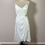 DB STUDIO Ruched Charmeuse Sheath Dress with Brooch Faux Wrap Skirt White Size 2 Photo 13