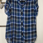 EXPRESS  Navy Black‎ and White Chiffon Plaid Sheer Top Size Small Photo 0