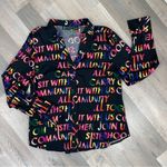 New York & Co. Sisterhood Community Graphic Print Shirt Black Neon Large Photo 12