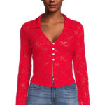 Steve Madden Madden Y2K Velvet Floral Burnout Lace Cropped‎ Bell Sleeve Button Cardigan Large Photo 0