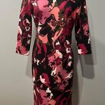 ECI NWT New York Black Purple Floral Print Scuba 3/4 Sleeve Midi Dress Size 8 Photo 3
