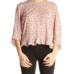 Cynthia Rowley Floral Blouse Ruffle Hem 3/4 Sleeve Top Small Photo 0