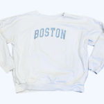 Brandy Melville  Boston Sweatshirt Oversized Pockets White Blue Photo 0