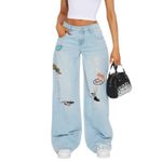 Von Dutch Patchwork Wide Leg Jeans NWOT Y2K Distressed Light Wash Size 7 Photo 15