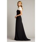 Tadashi Shoji  Perkins Asymmetric Draped Gown in Black/ Ivory Size Medium Photo 1