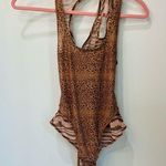 Free People  High Voltage Mesh Bodysuit leopard thong size XS tan brown Photo 2