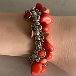 Red Beaded Slip On Elastic Bracelet with Silver Charms Photo 4