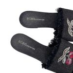 BCBGeneration Black Cherry Beaded Denim Fringe Slides Sz 6.5 Photo 2
