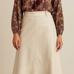 Haute Monde Ecru Faux Leather A-Line Skirt Size XL Minimalist Modern Neutral Photo 0