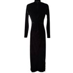 Velvet Gown Black Size Small V Neck Ruching Slit Long Sleeve Photo 2