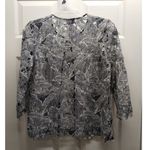 Chico's  Size Medium (1) Black White Leaf Cutout Details 3/4 Sleeves Cardigan Photo 1