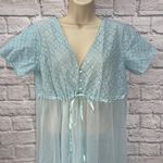 Vintage Pinehurst Lingerie Sheer Long Robe Dressing Gown Blue Size M Lace USA Size M Photo 2