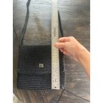 The Sak Black Crochet Crossbody Bag Woven Strap Flap Closure Charm Like new cond Photo 7