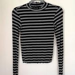 Arizona Jeans Arizona Jean Co Long Sleeve Mock Neck Crop Top ~ B/W Stripe ~ Women’s Size S Photo 0