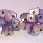 Purple Shell Beaded Cluster Beads Vintage Round Clip On Earrings Photo 0