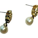 Pearl and Gold Drop /Dangle Pierced Earrings A353 Photo 2