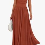NEW Brick Red Sleeveless Ruched High Waisted Tank Long Flowy Fall Maxi Dress M Size M Photo 0