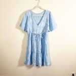 120% Lino Blue Tiered Glitter Mini Dress Palm Print Size XS Photo 4