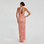 Mac Duggal  6030 Womens High Neck Embellished Mesh Gown With Slit Dress Coral Photo 4