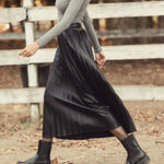 Sincerely Jules Black Faux Leather Pleated Accordion Skirt Midi Size Small Photo 0