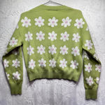 Lime Green Daisy Cardigan Sweater Willow & Wind Soft Cozy Flower Boho Retro Size M Photo 1