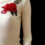 La Gypsy  Thick Ribbed embroidered Rose sweater Photo 3