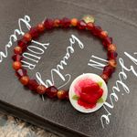 Handmade  Red Floral Beaded Gemstone Bracelet Photo 4