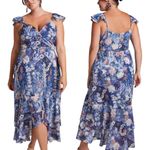 Hutch Anthropologie  Ruffled Midi Dress Gown Floral Blue Women's Size 14 Photo 1