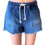 Wall Flower Denim Blue Jean Pull On Drawstring Summer Shorts ~ Womens Size LARGE Photo 0